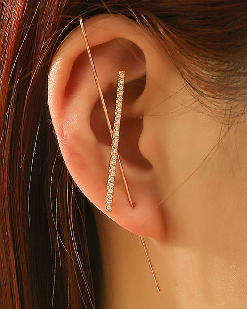 Cold inlaid diamond ear hanging personality simple piercing ear needle female lightning leaf auricle slash earrings