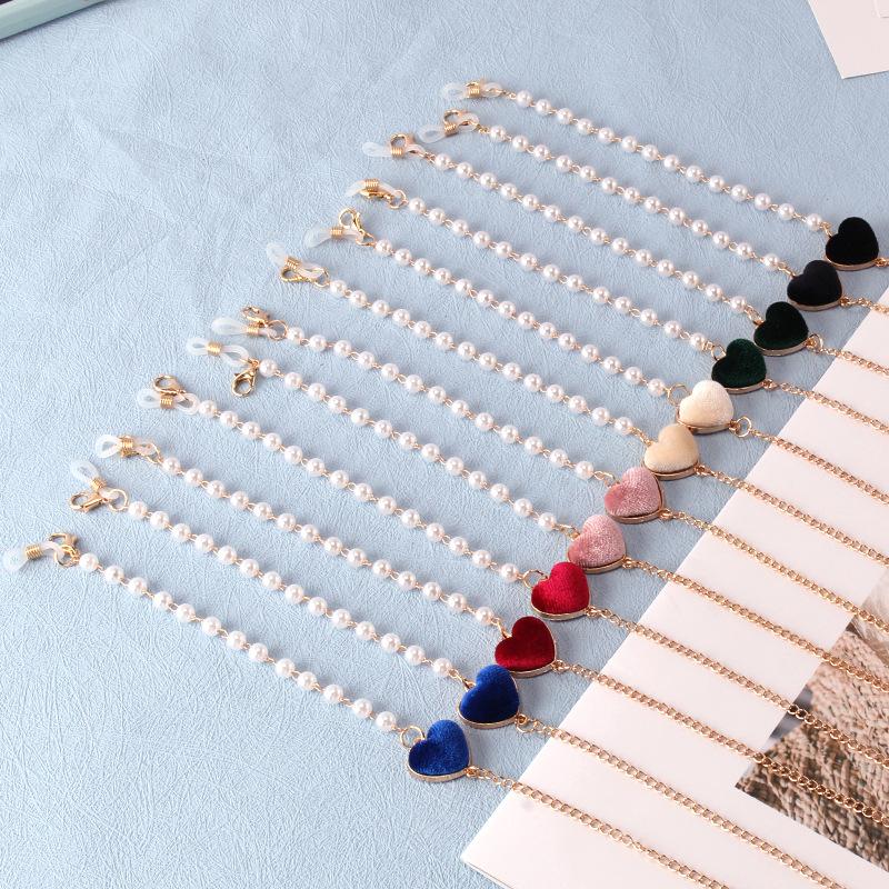 Jewelry glasses chain hanging neck mask anti-lost rope dual-use light skin creative double heart pearl chain