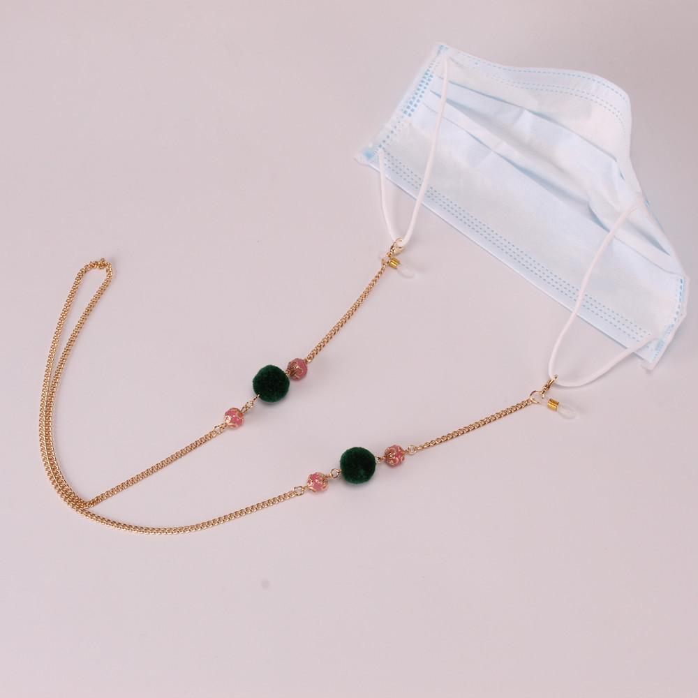 Jewelry fashion simple fur ball mask rope crystal stone anti-lost metal chain glasses chain