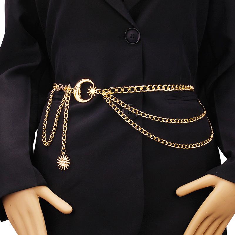 Fashion Jewelry Moon Multilayer Metal Chain Waist Chain Belt Hip Hop Punk Sun Moon Moon Body Chain