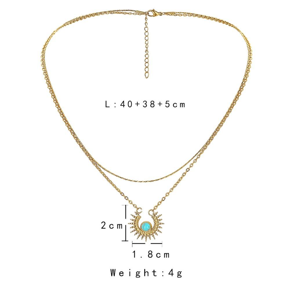 Personality creative stainless steel gold double gold wire chain sun turquoise pendant titanium steel necklace female