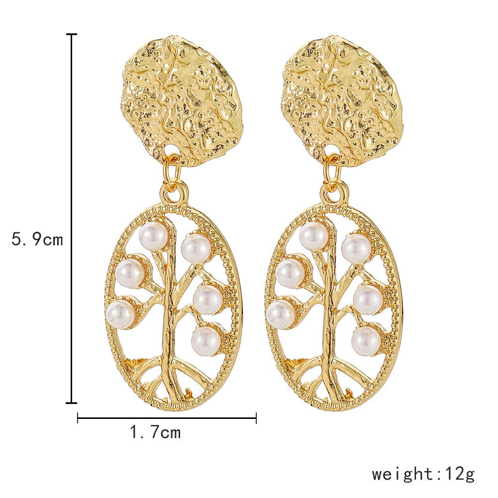 Earrings Creative Oval Tree of Life Metal Irregular Geometric Versatile Pearl Earrings