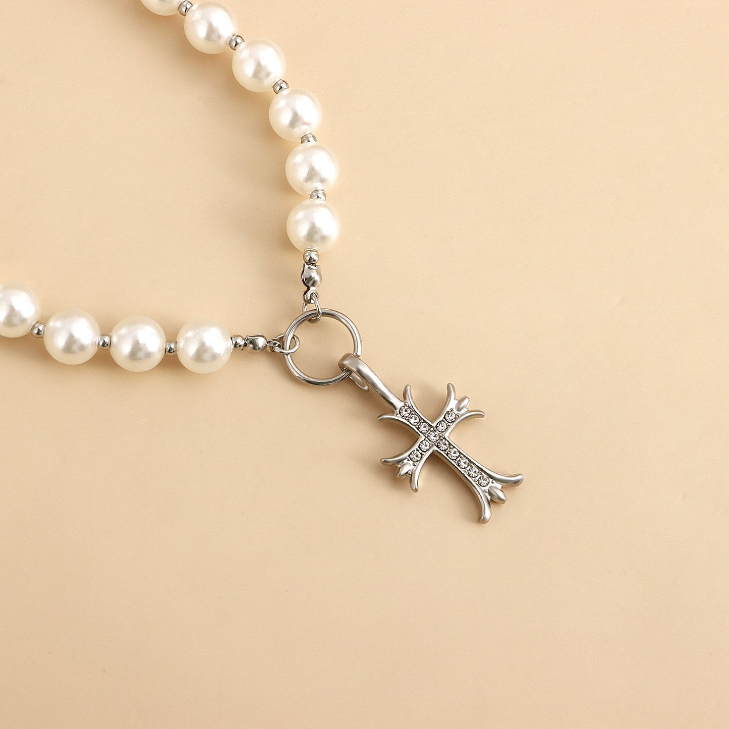Jewelry Geometric Diamond Cross Shell Bead Beaded Necklace Clavicle Chain Women's Advanced Sense Light Luxury