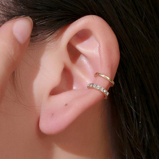 Simple line diamond ear clip fashion double c ear bone clip double u-shaped ear clip without ear hole