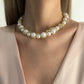 Metal winding twist chain pearl necklace women's retro temperament geometric single-layer necklace necklace