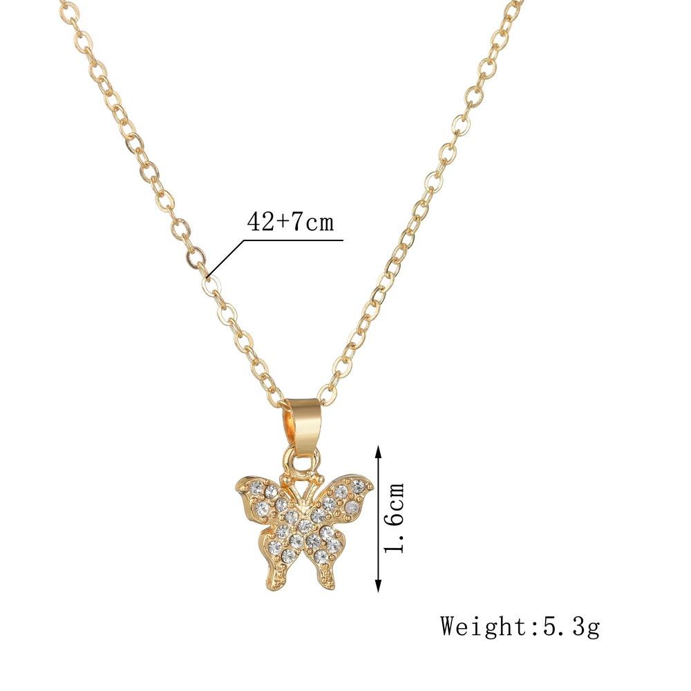 Fashion Rhinestone Butterfly Pendant Necklace Simple Clavicle Chain Accessories