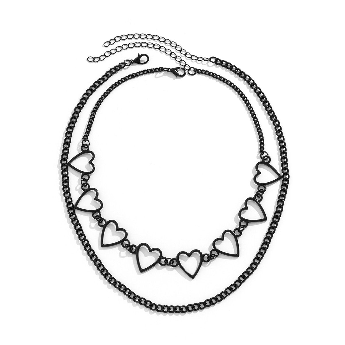 Jewelry Sweet and Cool Black Peach Heart Chain Double Layer Necklace Female Personality Geometric Metal Hollow Necklace