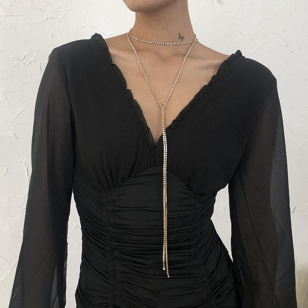 N868 Street Shot Fashion Necklace Tassel Full Diamond Long Money Decoration Personalized Claw Chain Simple Geometric Necklace Female
