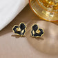 Ins tulip pleated love earrings female retro fashion niche design dripping oil black heart-shaped earrings