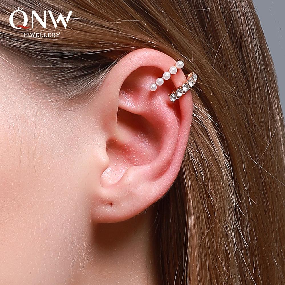 Temperament diamond-encrusted pearl ear clip women's French elegant all-match ear bone clip personality double earrings