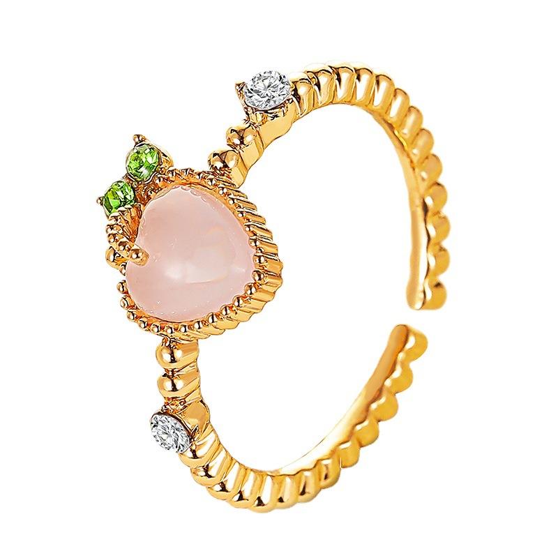 Sweet pink peach ring summer fresh love cat's eye stone open ring Mori student index finger ring