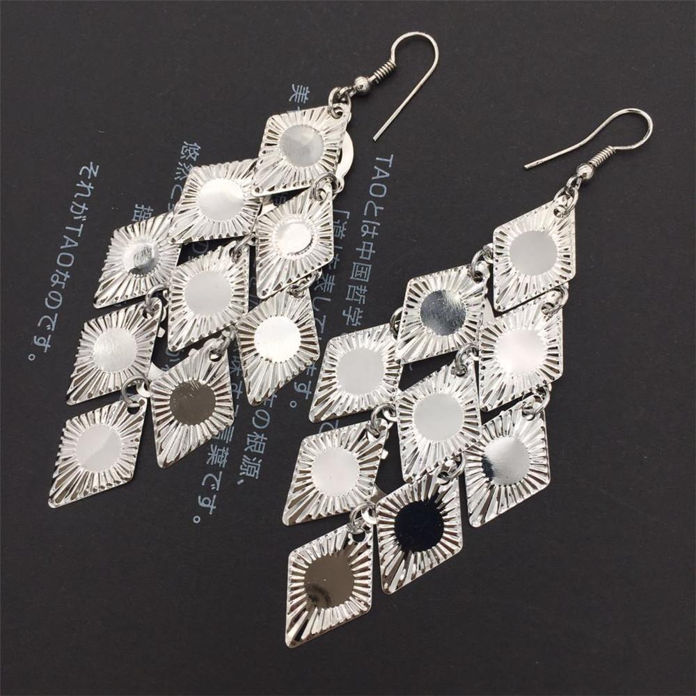 Long Rhombus Sequin Earrings Fashion Metal Earrings Women Jewelry