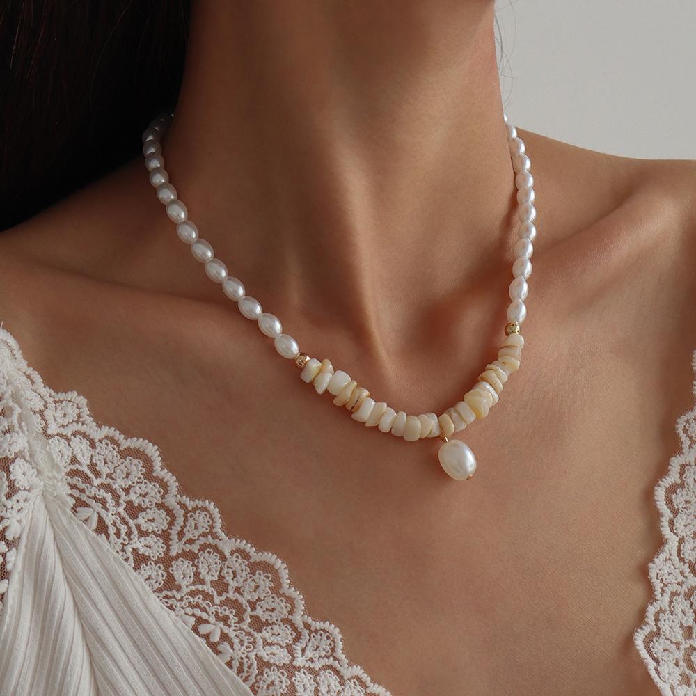 N9995 Simple Double Layer Necklace Female Imitation Pearl Stone Temperament Lady Necklace French Cold Necklace