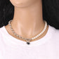 Ins super fire black agate peach heart clavicle chain imitation pearl necklace female trendy net red clavicle chain heart-shaped necklace