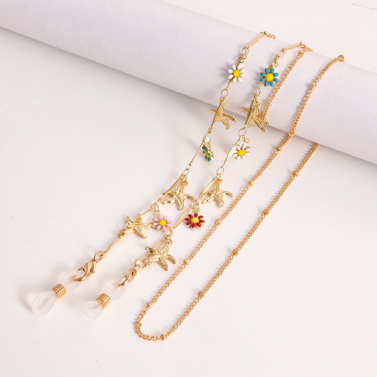 Glasses mask accessories Painted dripping oil flower glasses chain mask ornaments crystal glasses lanyard mask rope