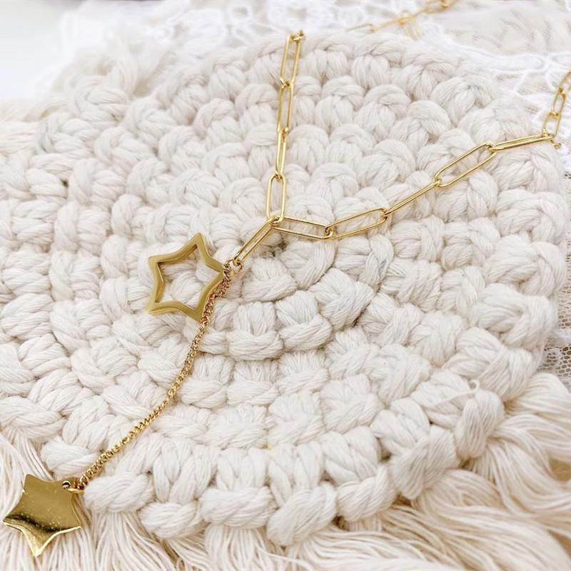 Simple Five Star Necklace Female Vacuum Plated Real Gold Titanium Steel Never Fading Clavicle Chain
