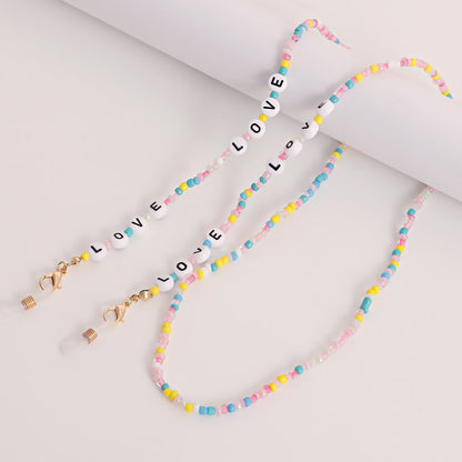 Jewelry bohemian letter LOVE colorful rice bead glasses chain accessories non-slip mask hanging chain