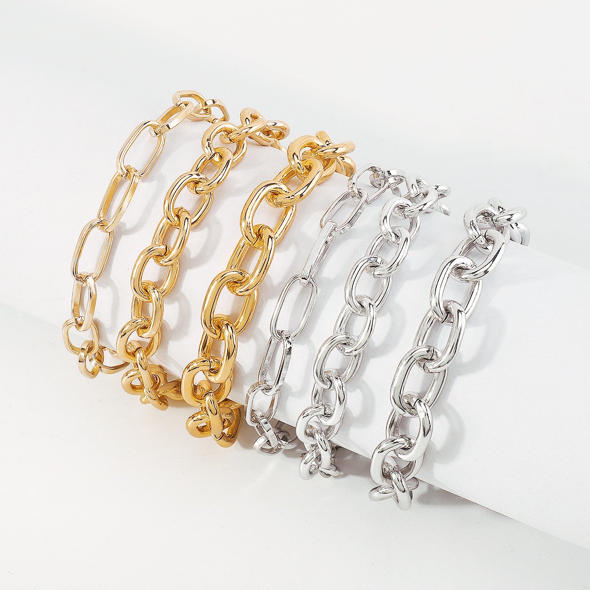 B1743 Exaggerated Metal Stacked Hip-Hop Bracelet Cold Personality Geometric Chain Punk Hand Jewelry Female