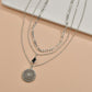 Fashion Water Drop Resin Bound Diamond Round Alloy Pendant Necklace Vintage Multilayer Necklace Accessories