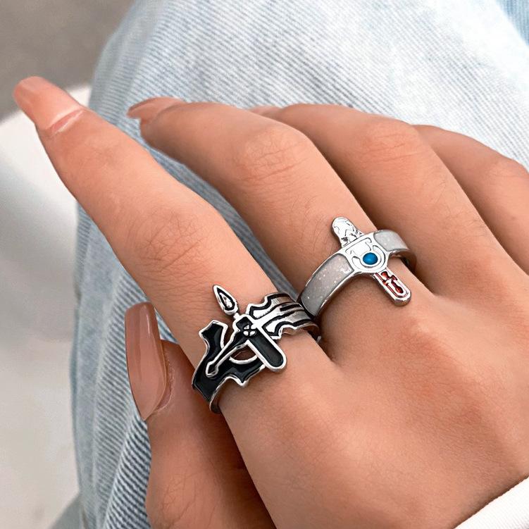 Retro cross ring fashion temperament niche design metal geometric opening index finger ring couple ring