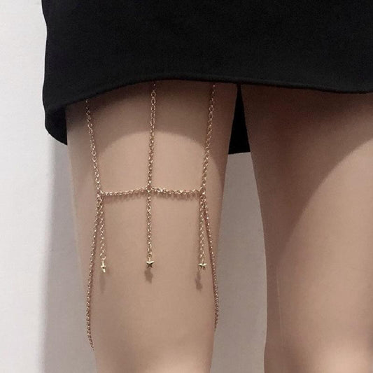 Fashion sexy five-pointed star leg chain elastic bandage thigh chain female trend metal chain body chain
