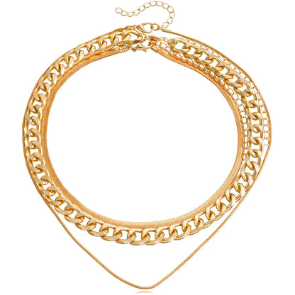 Jewelry street hip-hop trendy color stitching simple necklace female exaggerated multi-layer geometric chain necklace