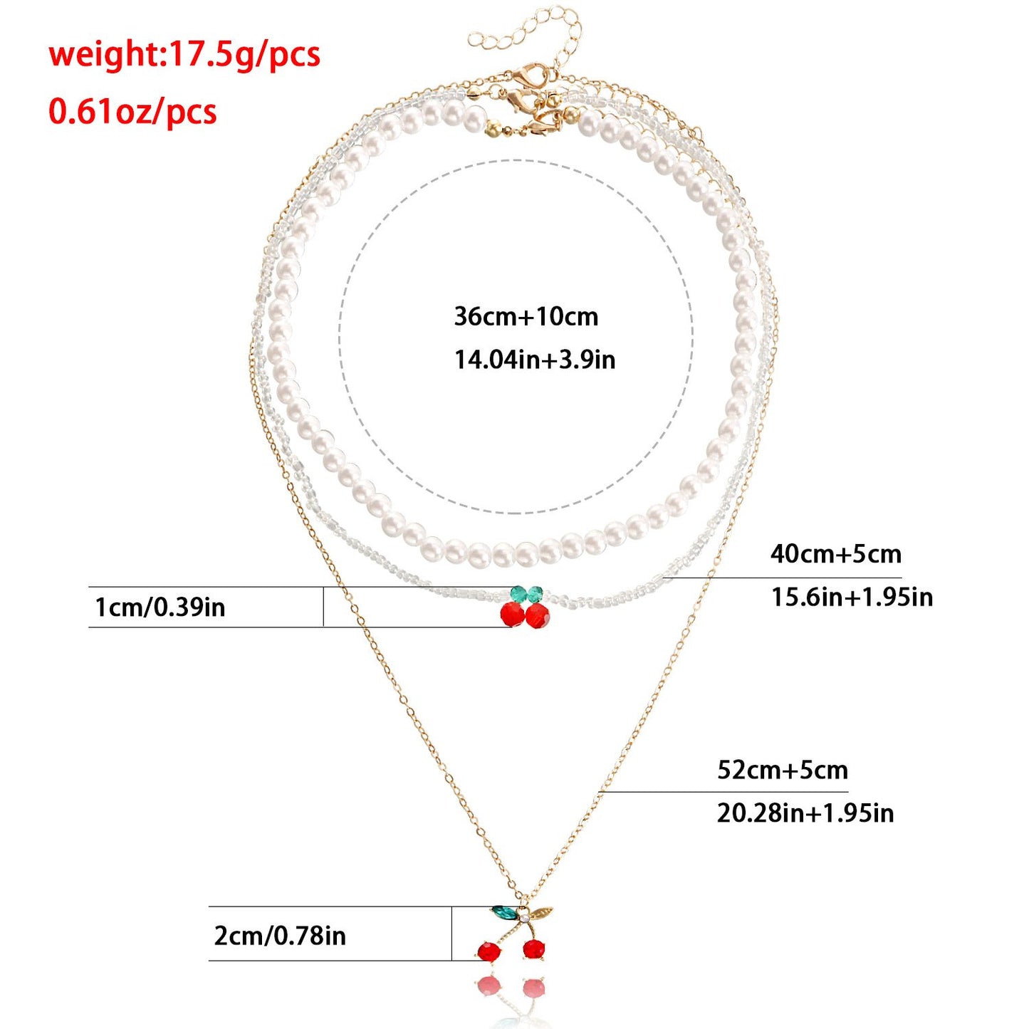 Jewelry fashion double red cherry pendant necklace female imitation pearl necklace ins necklace