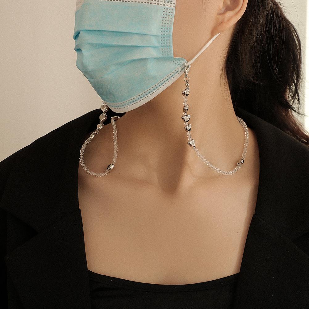 Love Beads Mask Chain Fashion Transparent Crystal Heart Beaded Mask Chain Glasses Chain Multipurpose Necklace