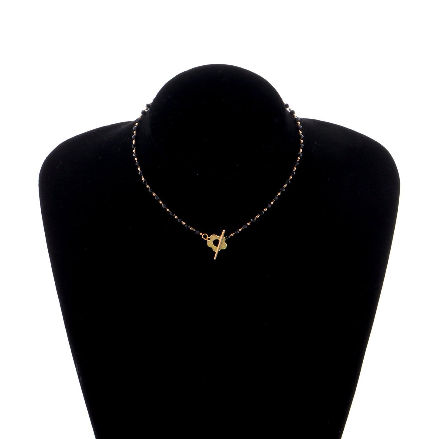 Jewelry Fashion Temperament Black Crystal Glass Bead Chain Simple OT Buckle Short Flower Necklace