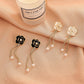 Retro Diamond Black Camellia Earrings Women's Fashion Personality Temperament Long Tassel Pearl Earrings