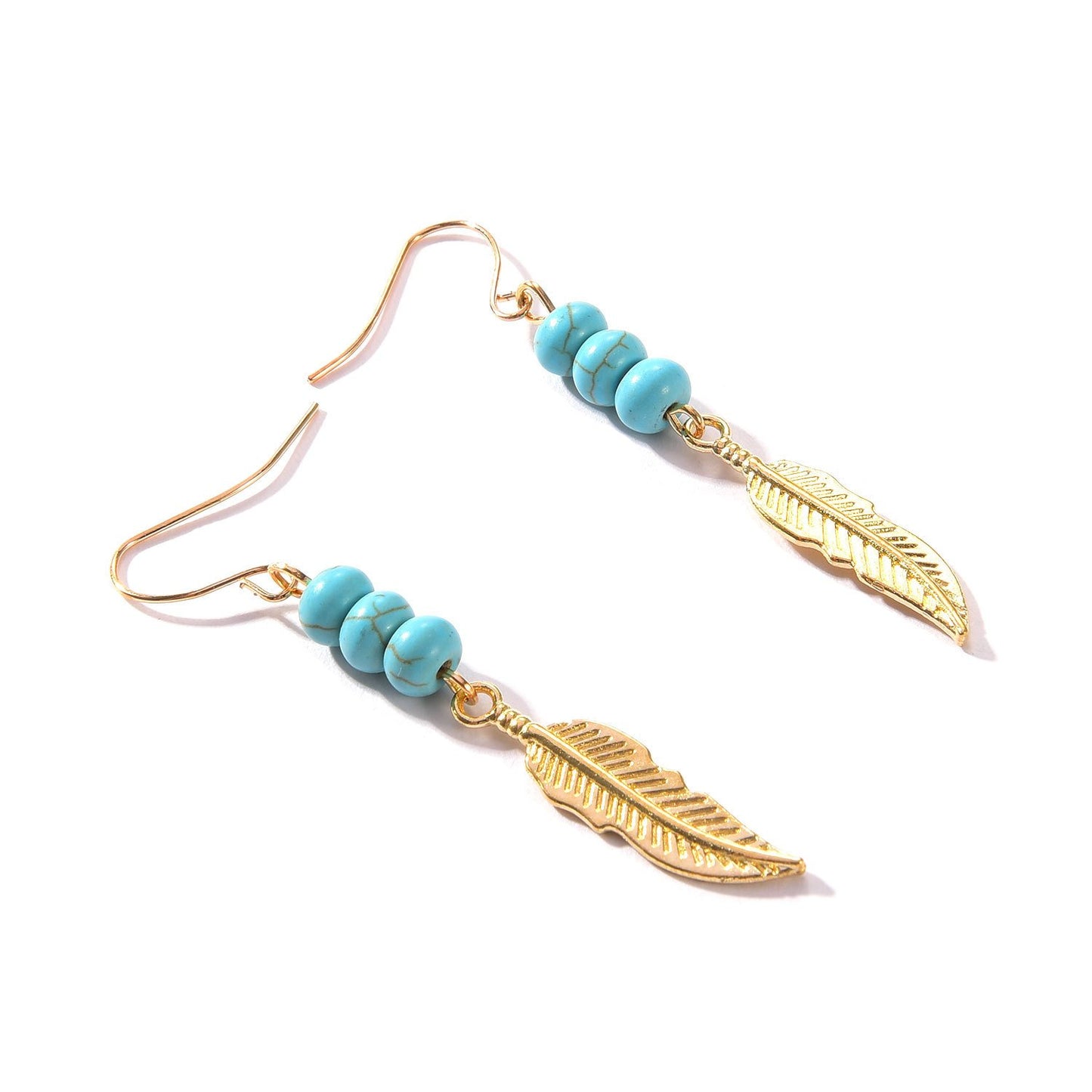 Earhook Simple Personality Feather Earrings Turquoise Beaded Earrings Women