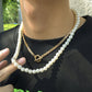 Jewelry retro personality imitation pearl men's necklace hip-hop hipster metal ot buckle chain necklace