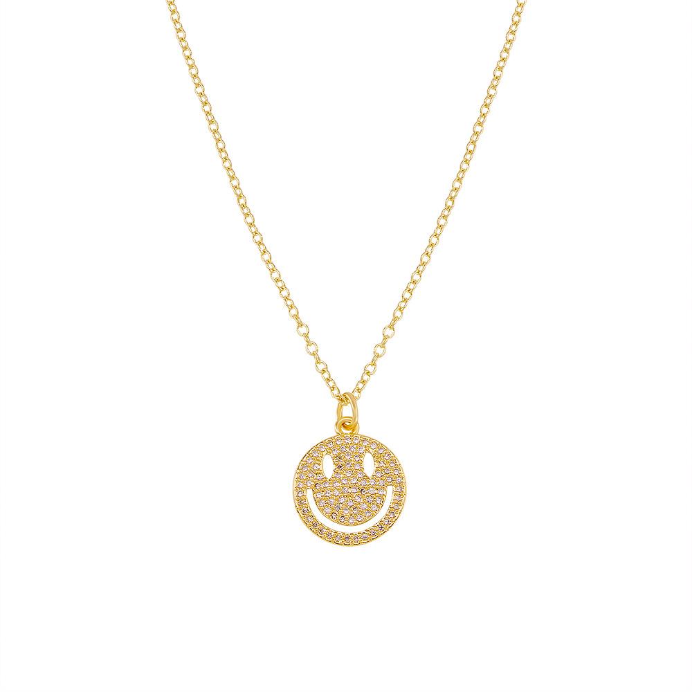 ZN69 Necklace Copper Zircon Disc Hollow Smiling Face Tree of Life Necklace Original Small Necklace