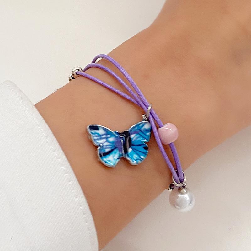 Ins Blue Butterfly Bracelet Female Fashion Temperament Mori Super Fairy Woven Butterfly Bracelet Girlfriend Bracelet