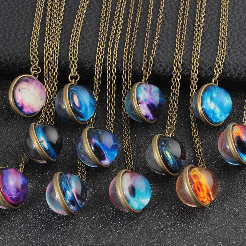 Double-sided glass ball luminous couple necklace Harajuku universe fantasy starry sky gemstone pendant jewelry