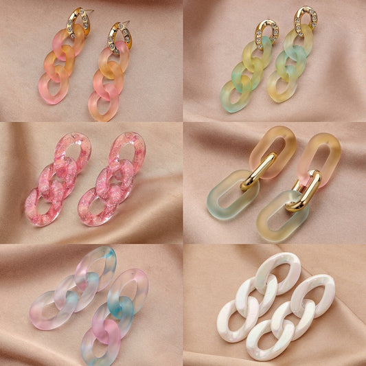 Colorful transparent crystal resin cross chain earrings personality exaggerated fashion atmosphere ear jewelry