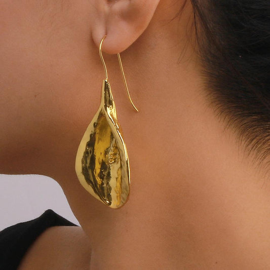 E1356 Jewelry Geometric Irregular Leaf Earrings Hong Kong Exaggerated Trendy Metal Earrings Female