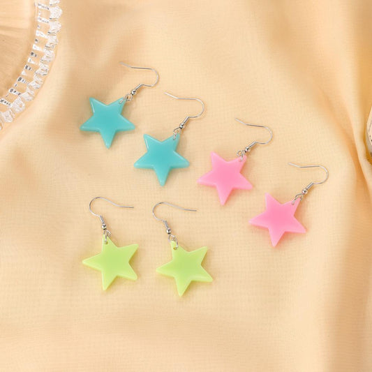 Sweet candy-colored five-pointed star earrings fashion fluorescent star earrings trendy fun girl earrings