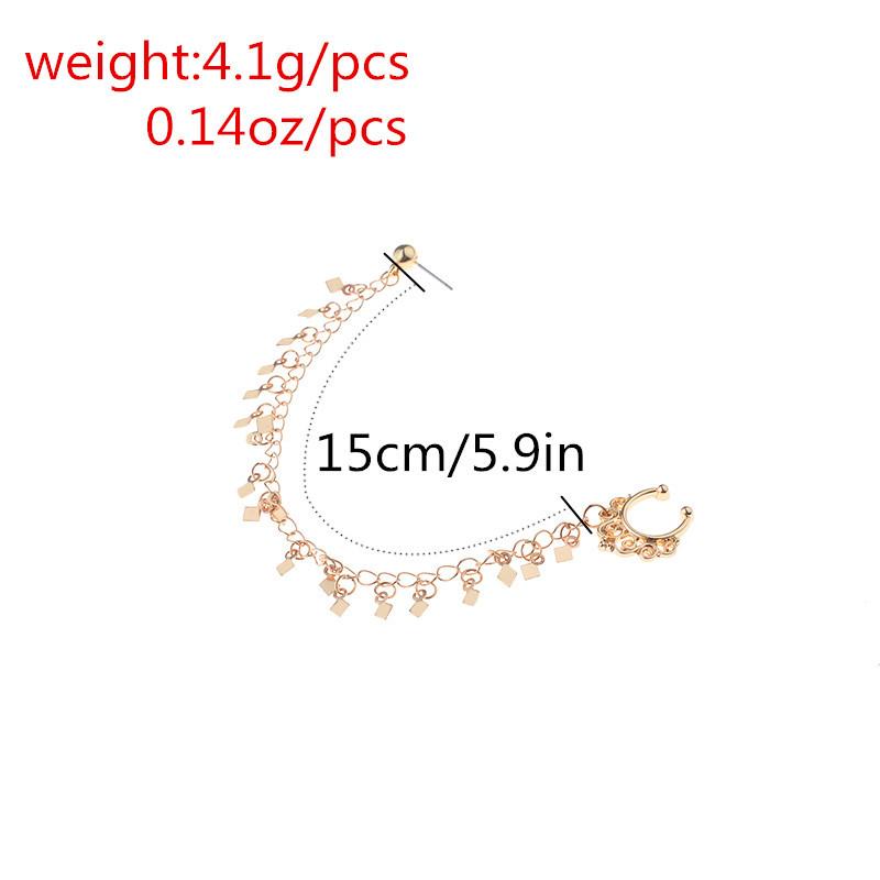 Personalized creative punk earrings geometric rhombus tassel chain earrings nose clip