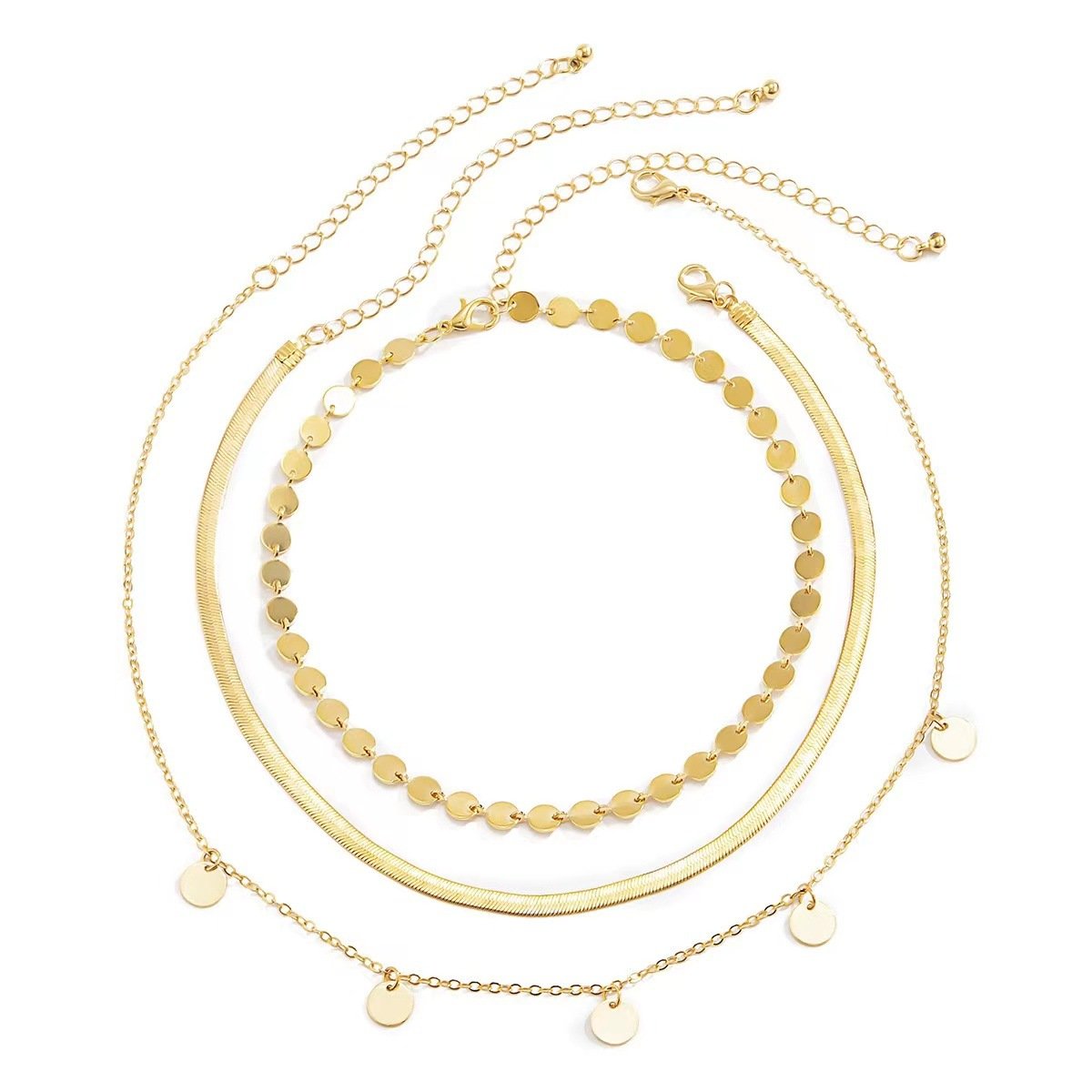 Jewelry catwalk geometric thin chain clavicle chain retro simple disc pendant set necklace