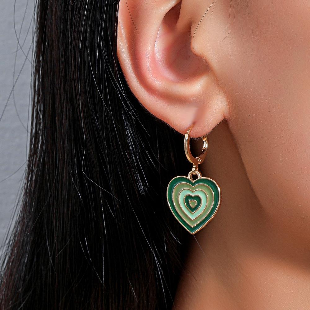 Ins color drop oil love earrings net red personality peach heart earrings daily versatile ear accessories