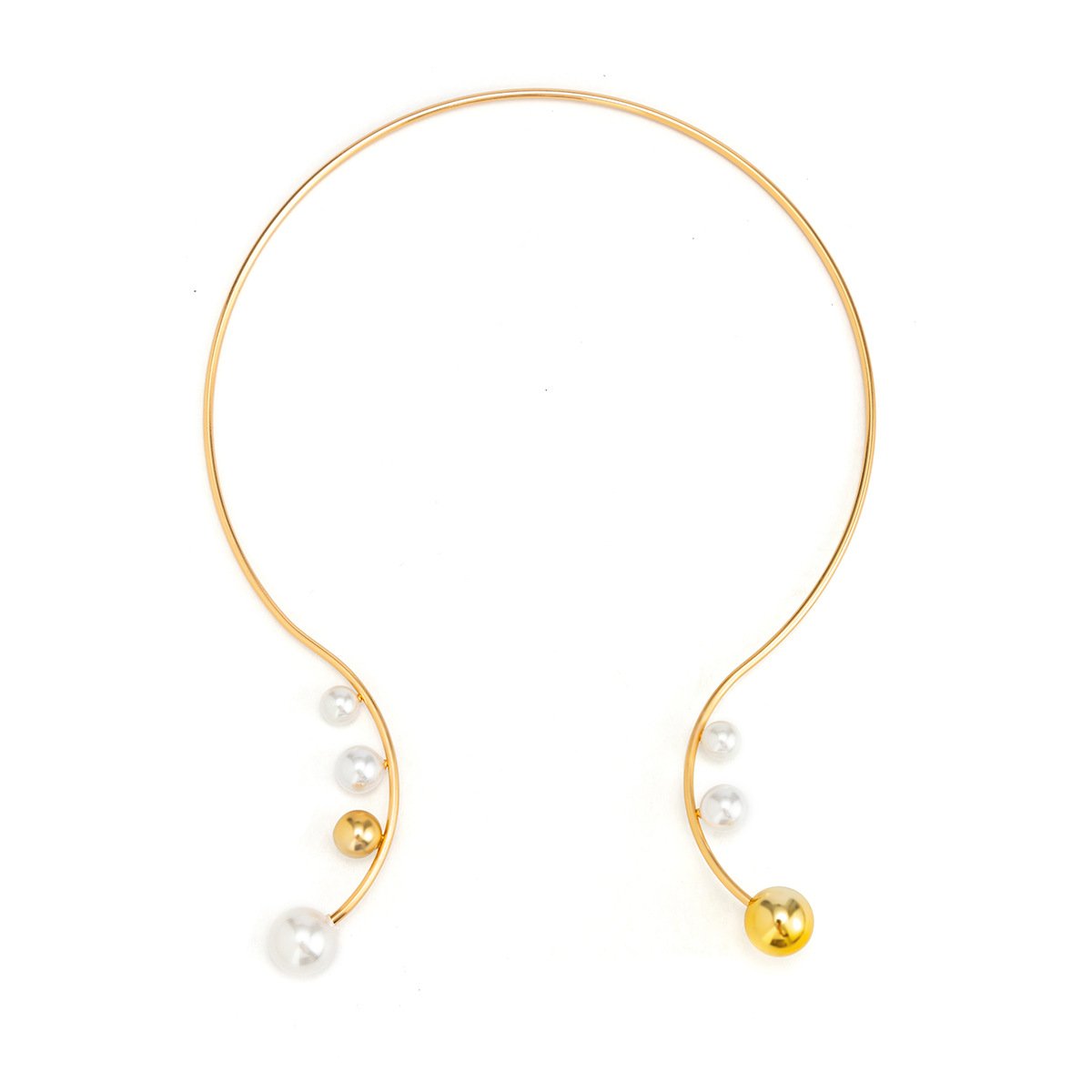 Jewelry Personality Geometric Asymmetric Imitation Pearl Open Necklace Niche Design Sense Round Bead Necklace
