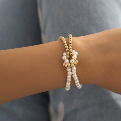 Ornament Simple Winding Cross Hand Decoration Creative Round Beads Imitation Pearl Stitching Beaded Bracelet Women