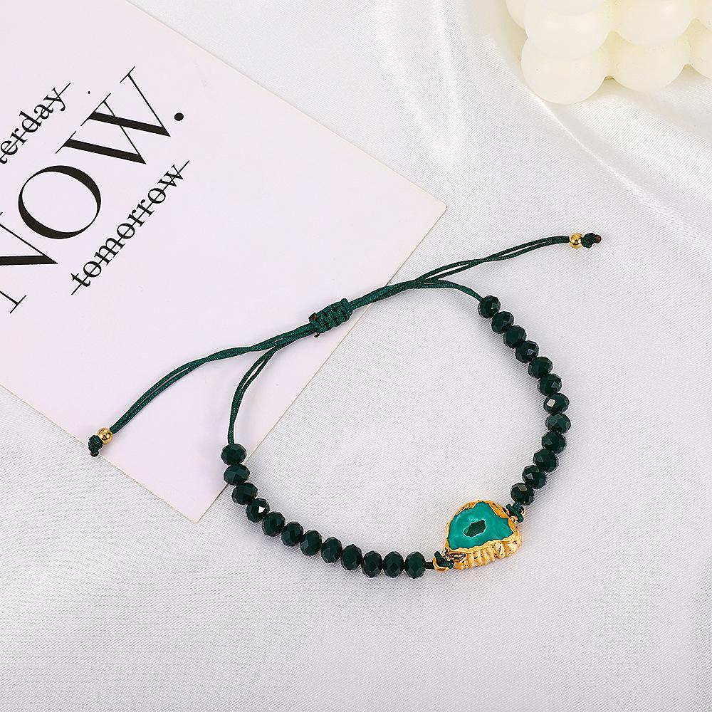 ins acrylic irregular dark green beaded bracelet creative design sense resin ore woven bracelet fashion