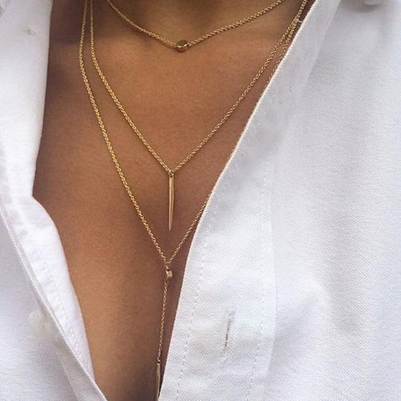 Street shot small dot exquisite pendant necklace fashion geometric short stick multi-layer necklace