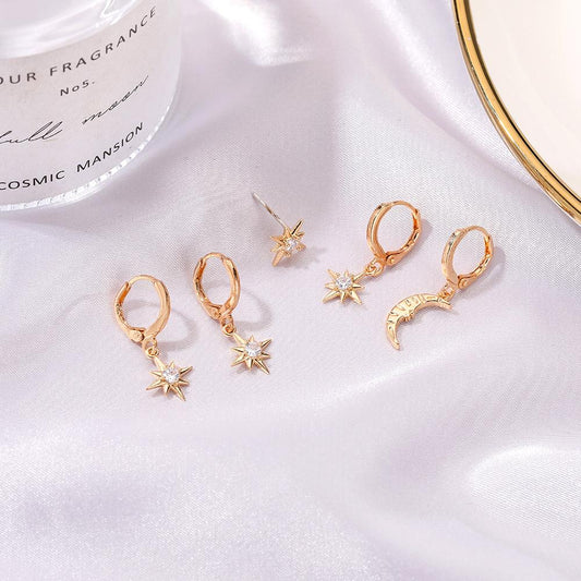 Earrings Personality Asymmetrical Star Moon Earrings Personality Trend Unilateral Set Earrings