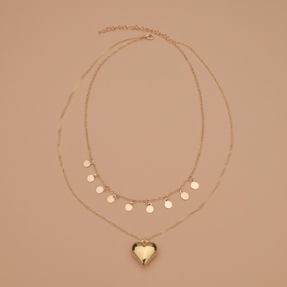 Fashion CCB Peach Heart Necklace Round Iron Clavicle Chain Necklace Ladies Jewelry