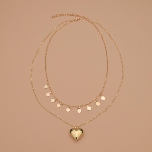 Fashion CCB Peach Heart Necklace Round Iron Clavicle Chain Necklace Ladies Jewelry