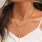 Simple and advanced design multi-layer stainless steel golden moon word necklace tassel pendant