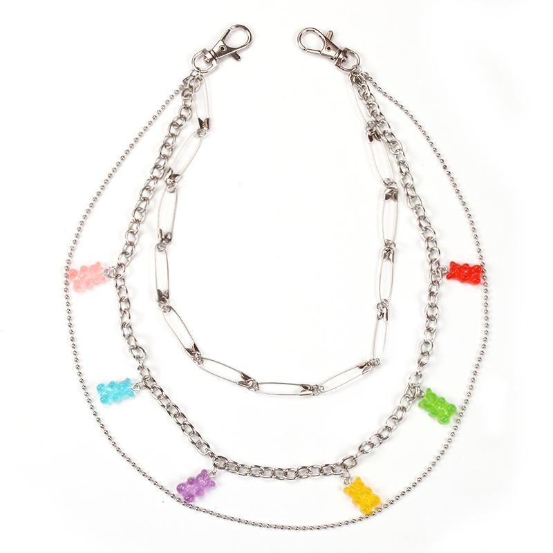 Ornaments, trendy girl, sweet six-color transparent jelly bear, three-layer waist chain, pants chain